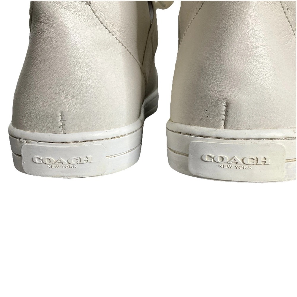 Coach Pembroke Off White Leather High Top Sneakers Turnlock Gold Hardware 7.5B - Picture 7 of 10